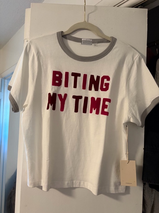 MOTHER Tops - MOTHER White Tee with Red Graphic and Gray Trim
